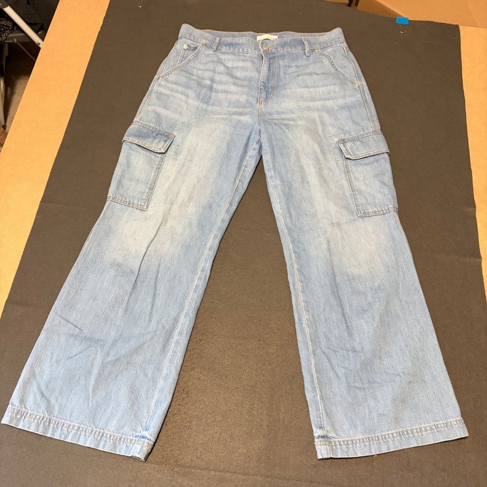 LOFT Cargo Wide Leg Jeans Women 30/10 Light Blue Relaxed Cotton Core Fall Indie